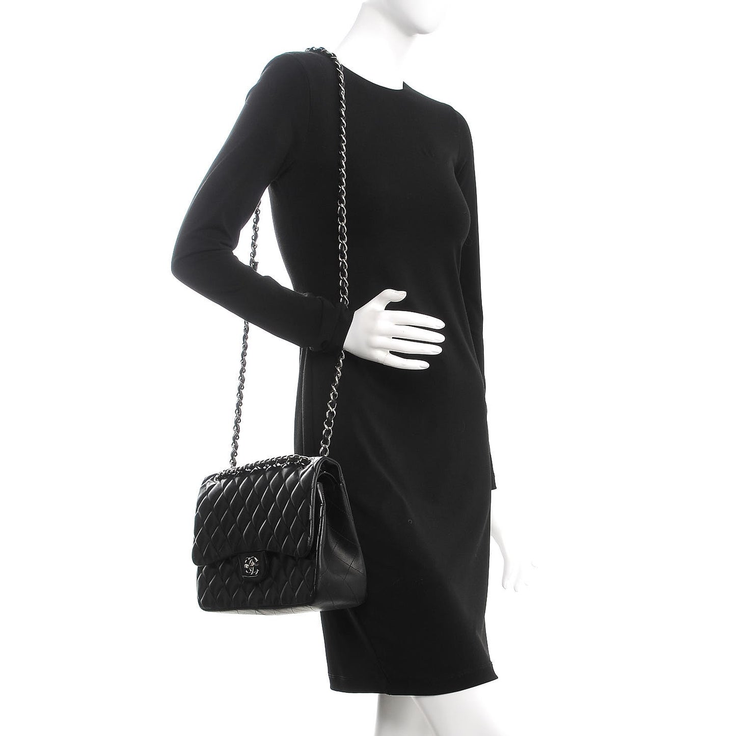 Lambskin Quilted Jumbo Double Flap Black