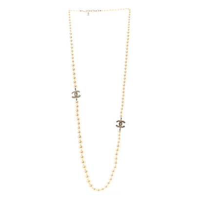 Chanel Pearl Baguette Crystal Long CC Necklace Gold 3 of 7