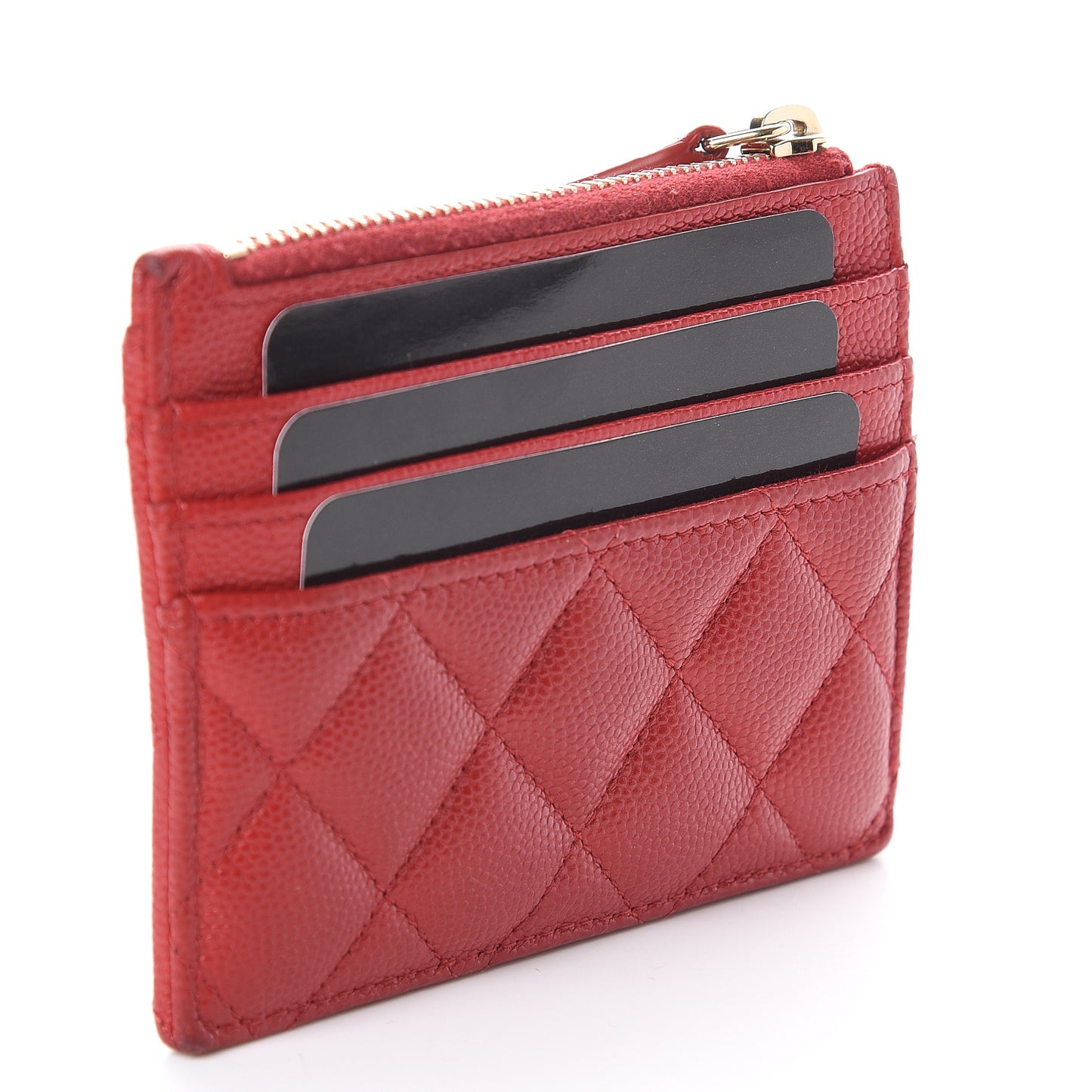 Caviar Quilted CC Zip Card Holder Red