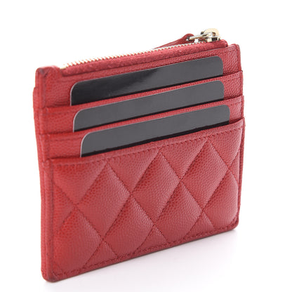 Chanel Caviar Quilted CC Zip Card Holder Red 2 of 6