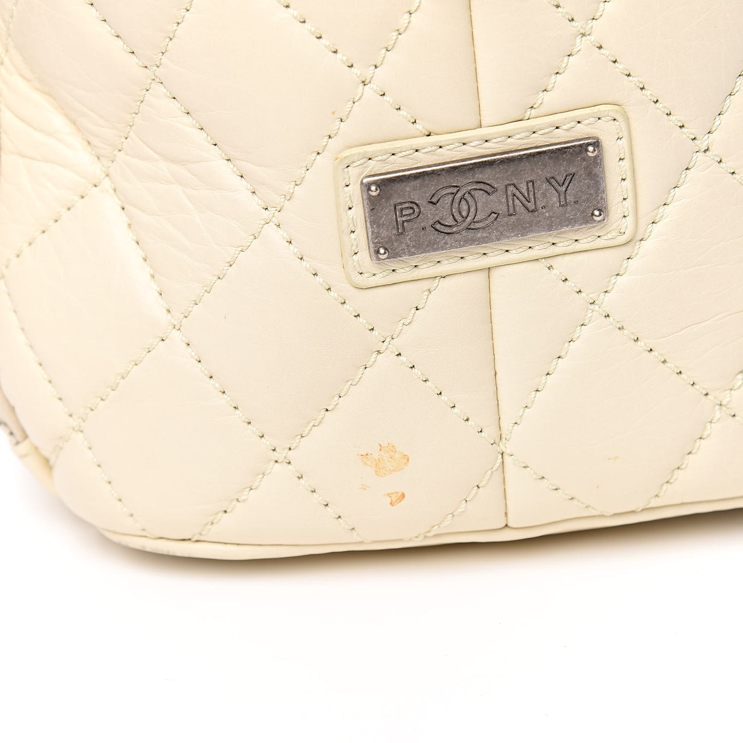 Distressed Lambskin Quilted Paris New York PNY Medium Travel Bag Ivory