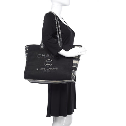 Chanel Striped Canvas Medium Deauville Tote Grey Black 2 of 9