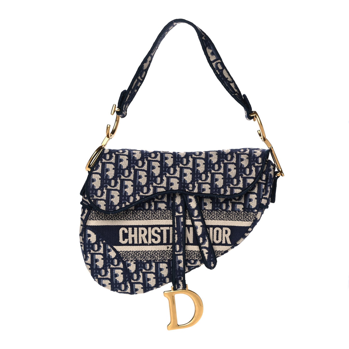 Oblique Embroidered Saddle Bag Blue