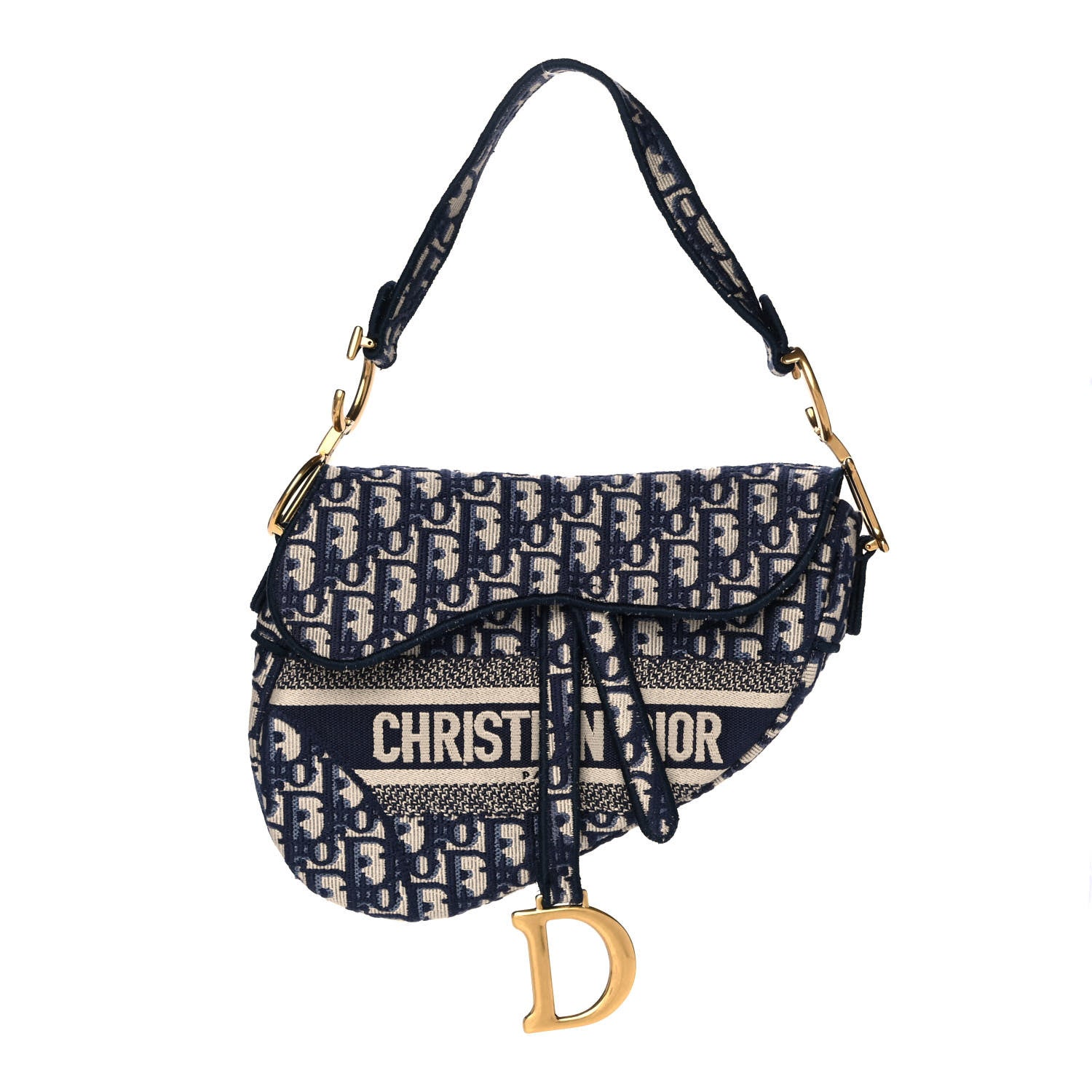 Christian Dior Oblique Embroidered Saddle Bag Blue 1 of 12