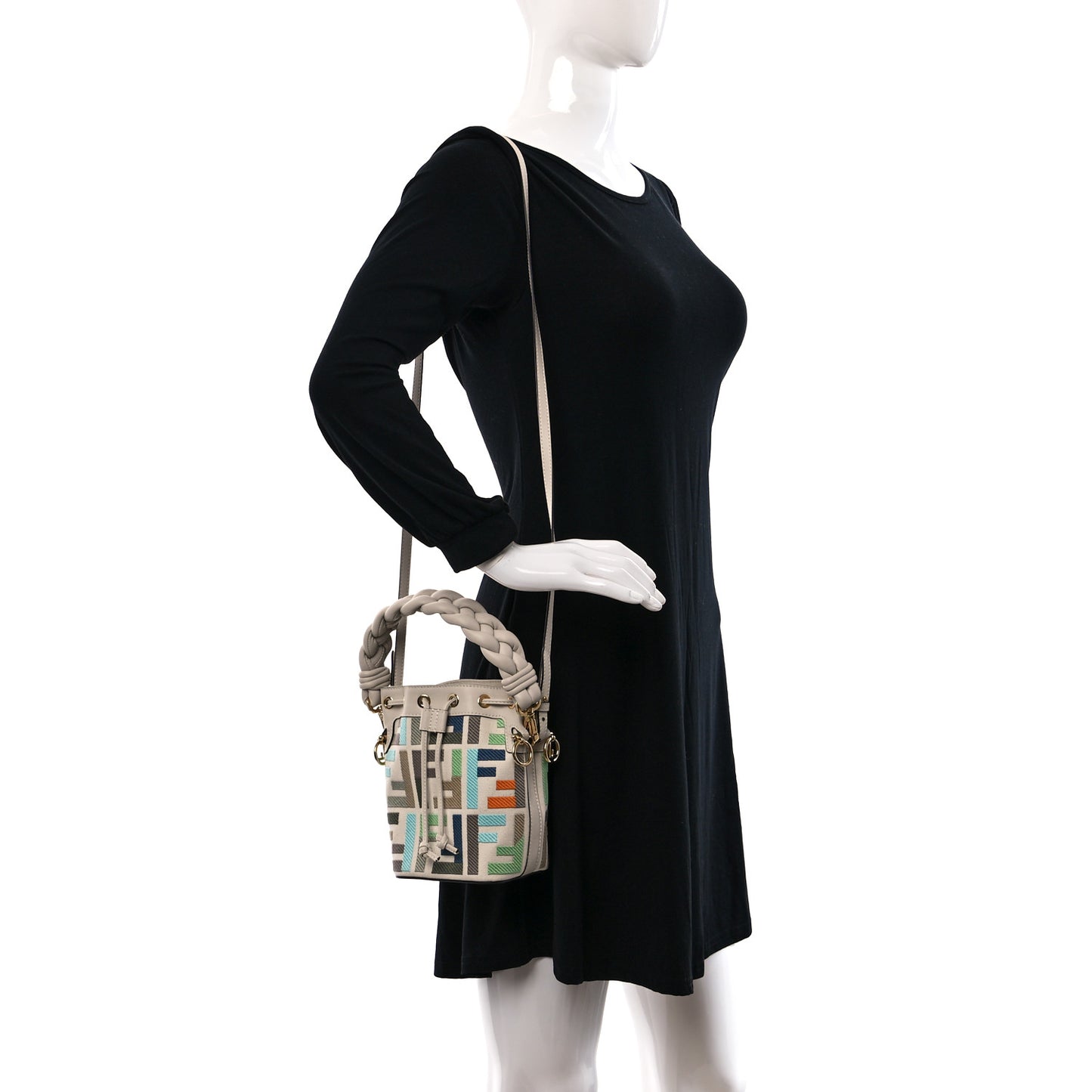 Canvas Vitello Grace F is Fendi FF Multicolor Embroidered Mini Mon Tresor Bucket Bag Grezzo Multicolor Latte