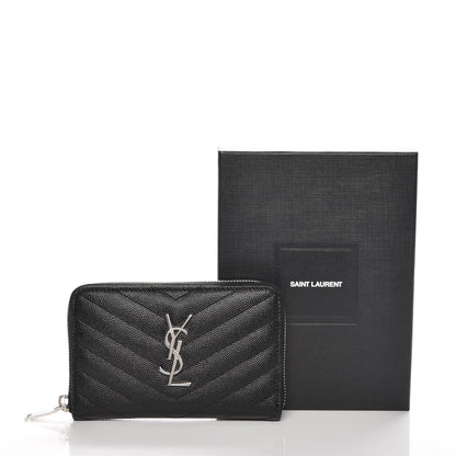 Saint Laurent Grain De Poudre Matelasse Chevron Monogram Zip Around Wallet Black 8 of 8