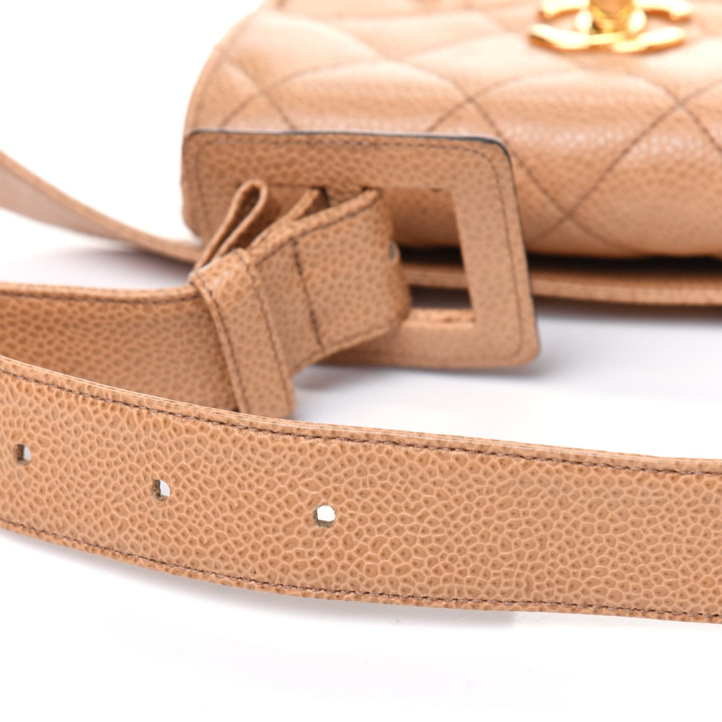 Caviar Quilted Flap Belt Bag Clutch 85 34 Beige