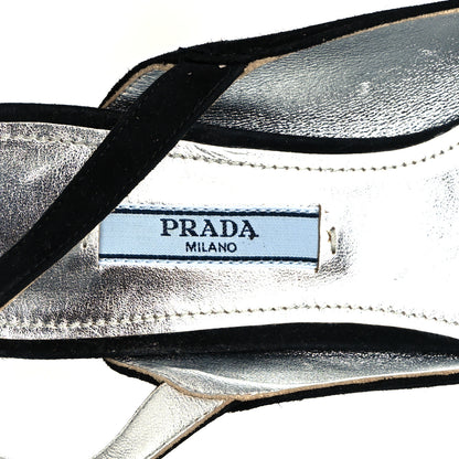 Prada Suede Crystal Block Heel Slingback Pump 37 Black 8 of 10