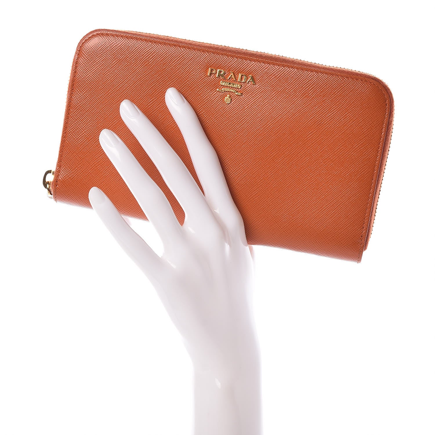 Prada Saffiano Metal Zip Around Wallet Papaya 2 of 10