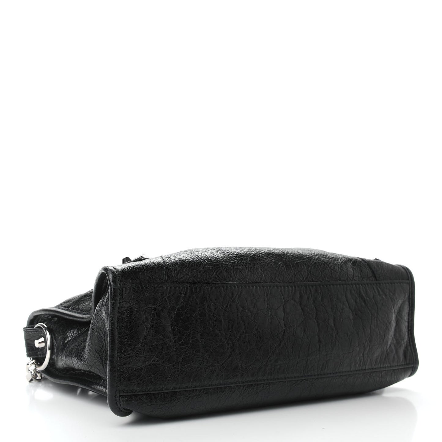 Agneau Classic Silver Hardware S City Logo Strap Black White