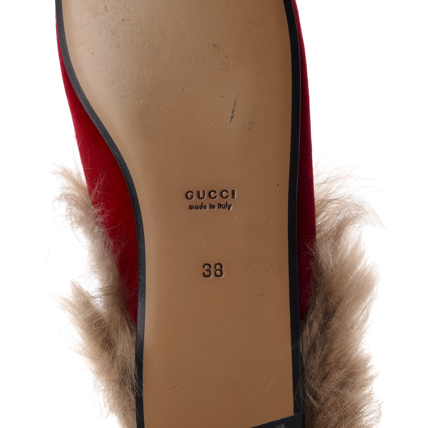 Gucci Velvet Fur Womens Princetown Slippers 38 Hibiscus Red 8 of 10