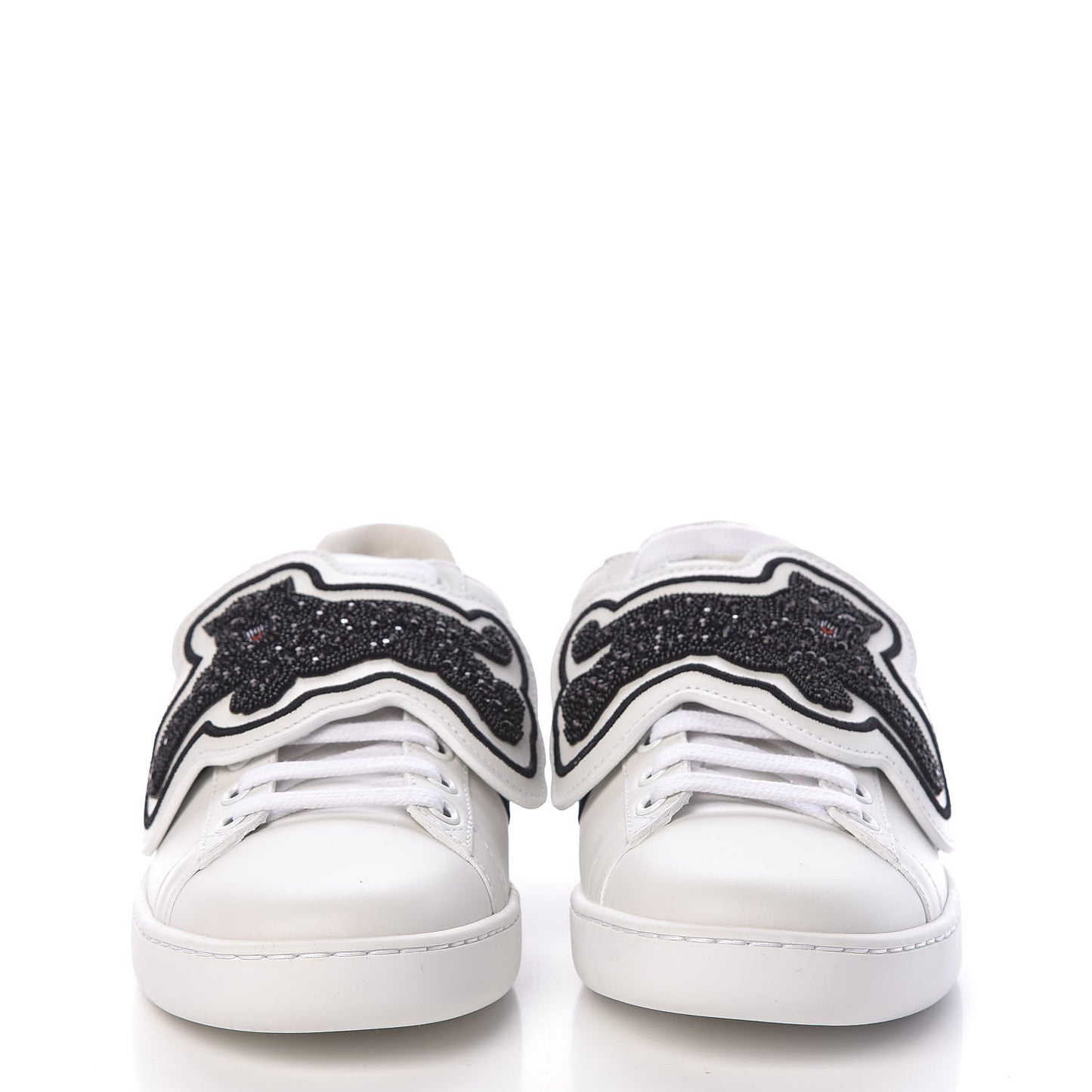 Calfskin Ayers Web Panther Embroidered Womens Ace Sneakers 36 White
