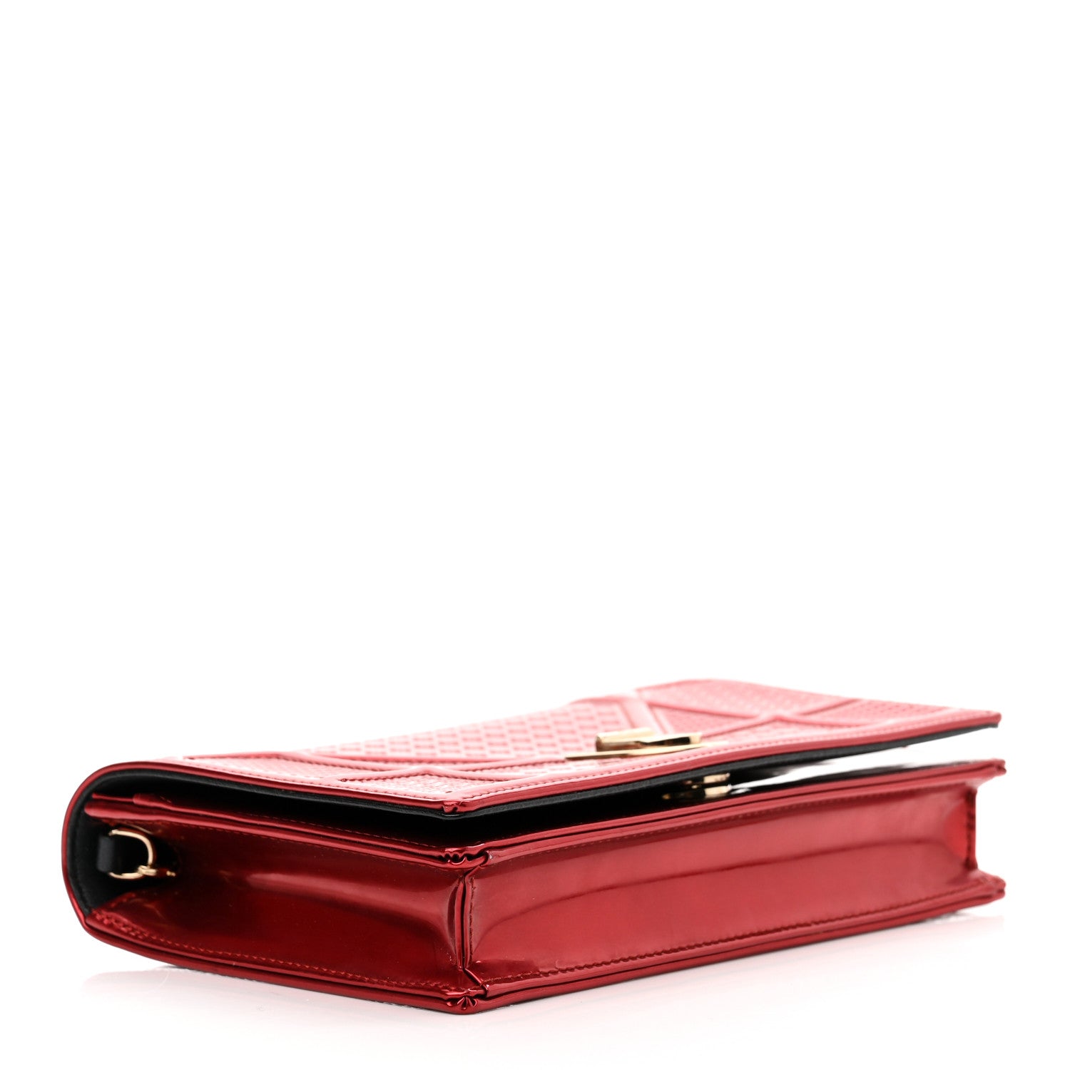 Christian Dior Metallic Patent Micro-Cannage Diorama Wallet on Chain Pouch Red 4 of 9