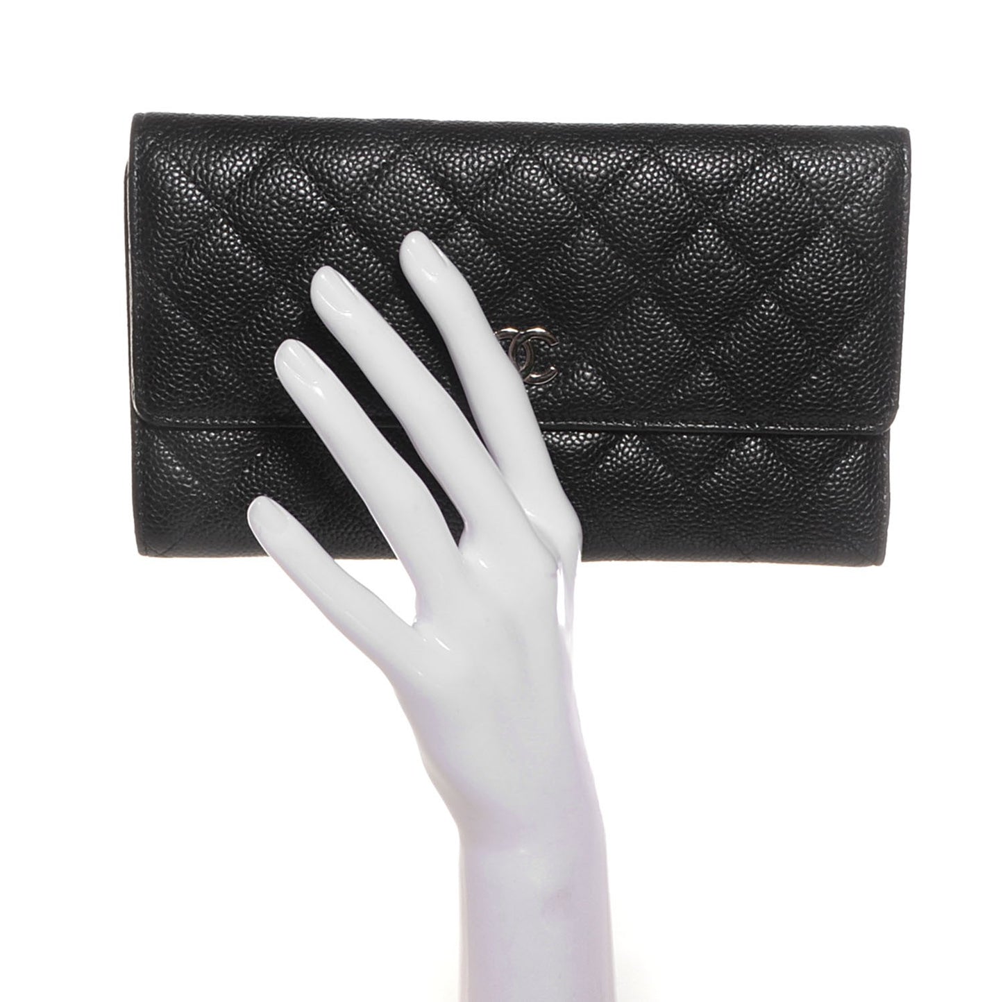 Caviar Quilted Large Flap Wallet Black
