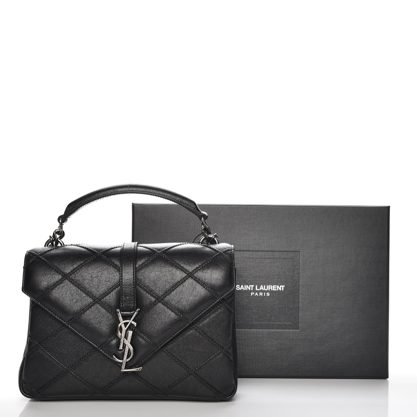 Calfskin Matelasse Diamond Quilted Monogram Medium College Bag Black
