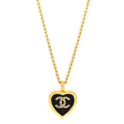 Chanel Metal Resin Crystal CC Heart Necklace Gold Black 4 of 6