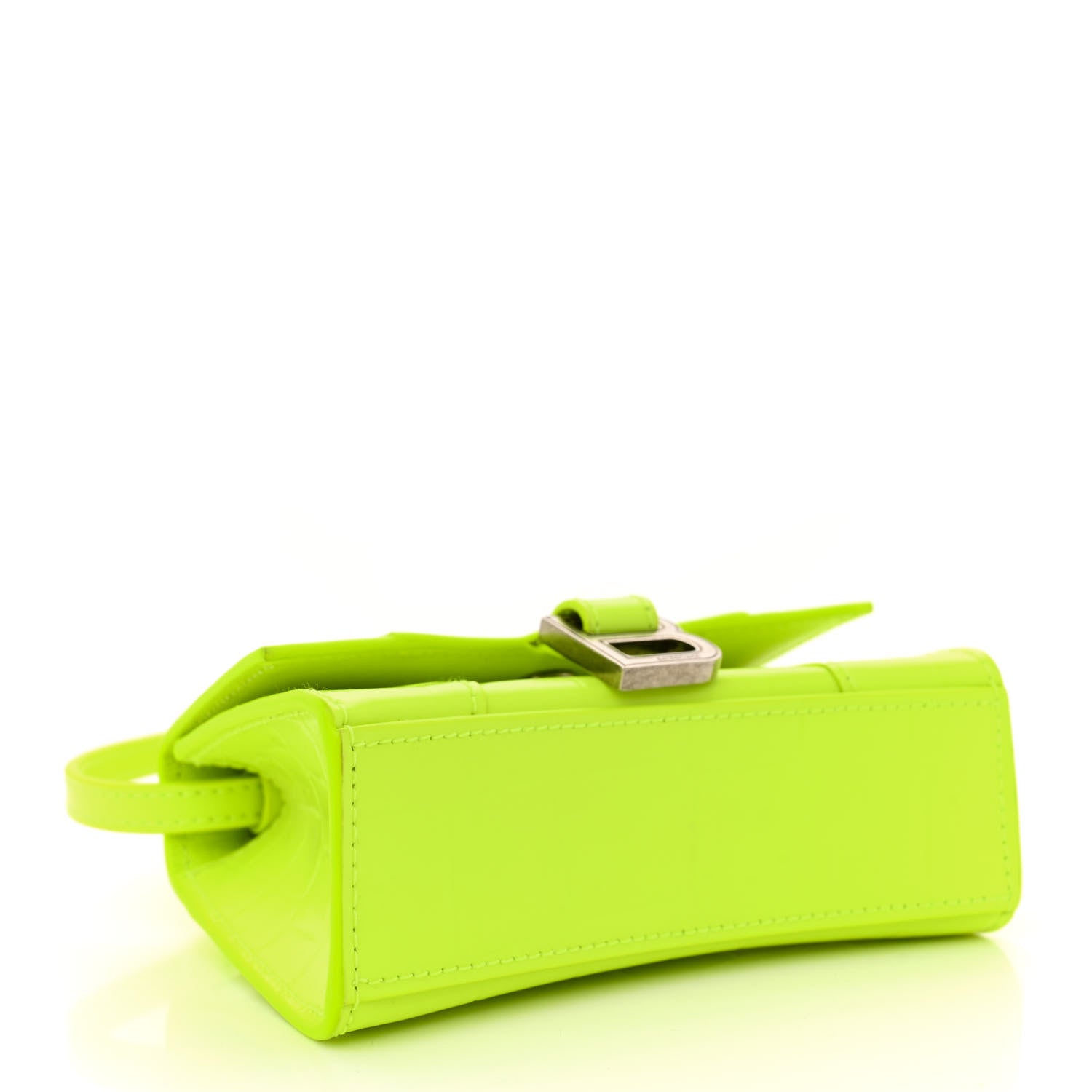 Balenciaga Semi Shiny Calfskin Crocodile Embossed Hourglass Top Handle Bag Mini Fluo Yellow 4 of 11