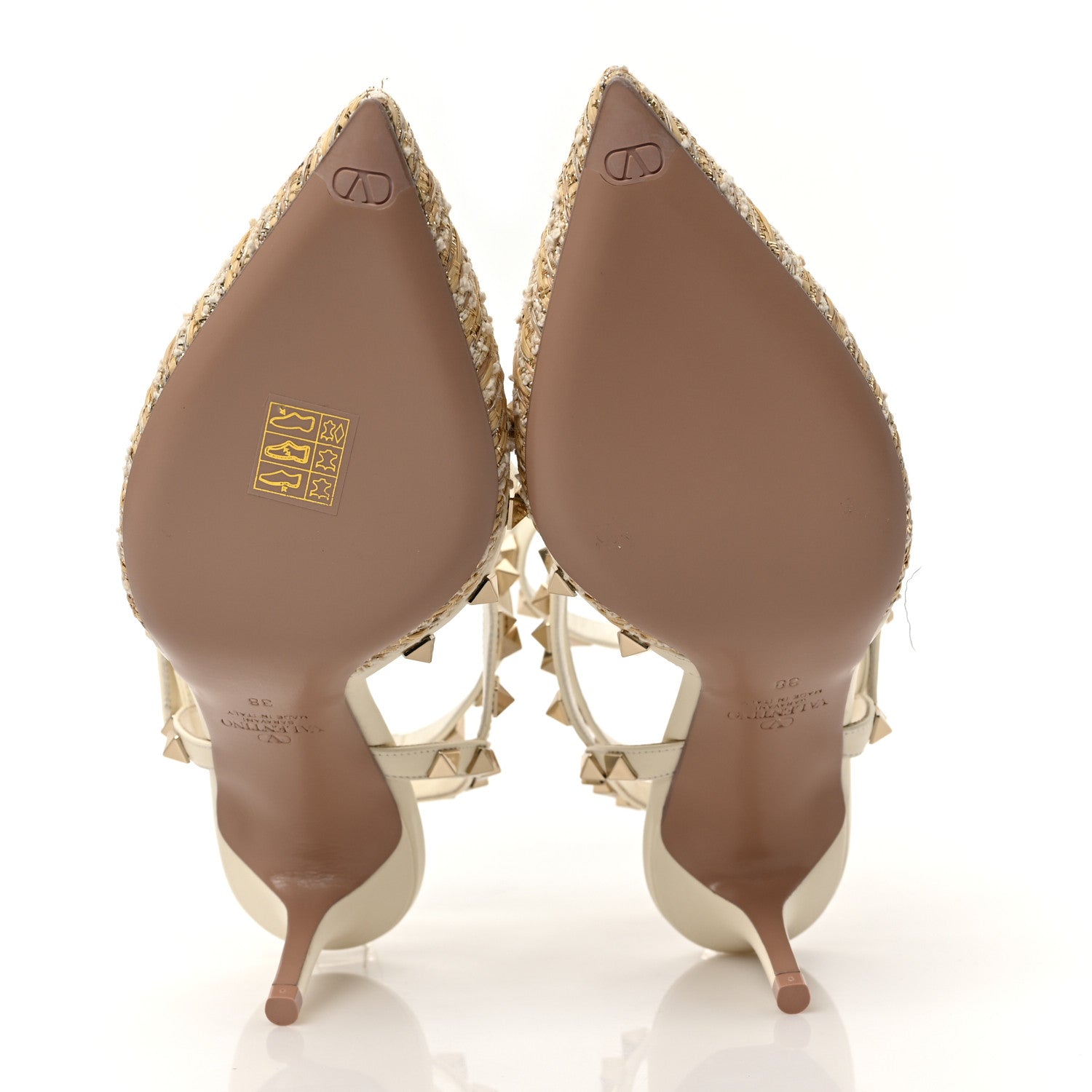 Valentino Garavani Tweed Nappa Rockstud Ankle Strap 65mm Pumps 38 Ivory Natural 5 of 9