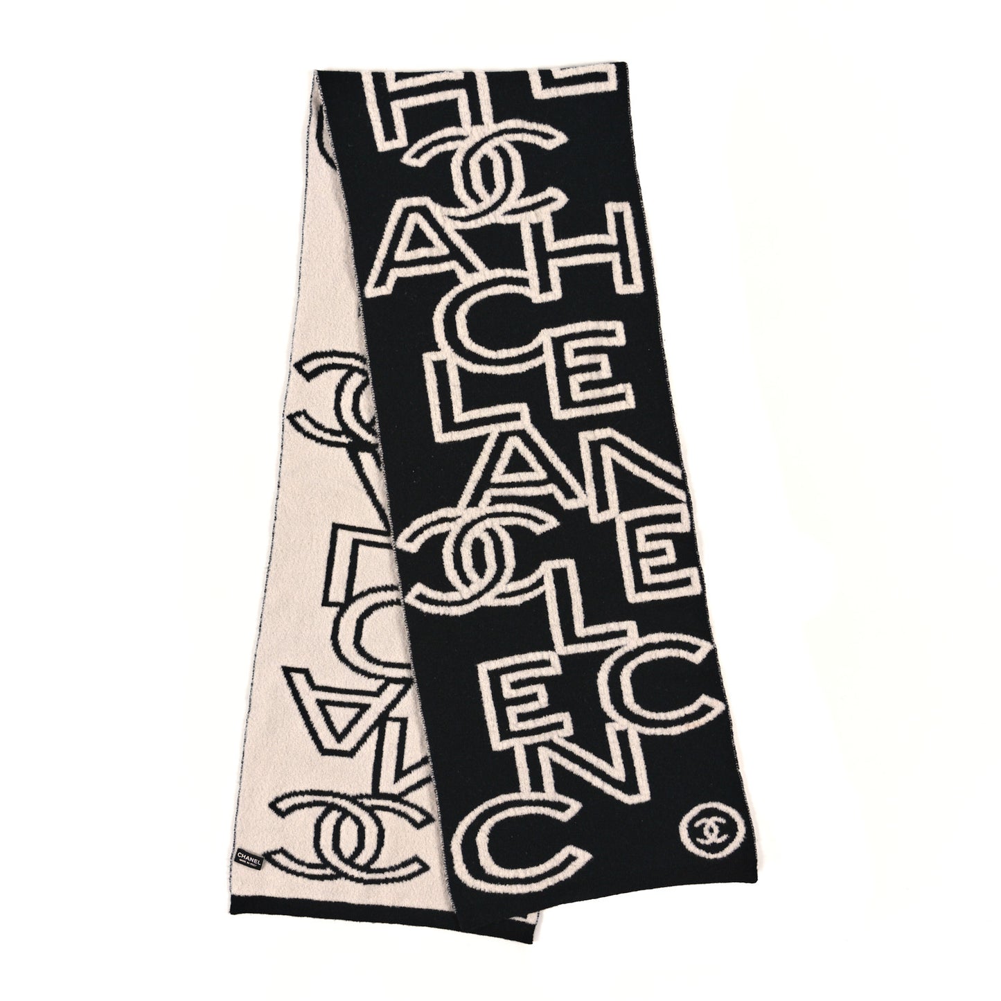 Wool Cashmere CC Letters Scarf Black White