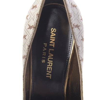 Saint Laurent Silk Blend Monogram Lola Cap Toe Pumps 36 Beige 6 of 9