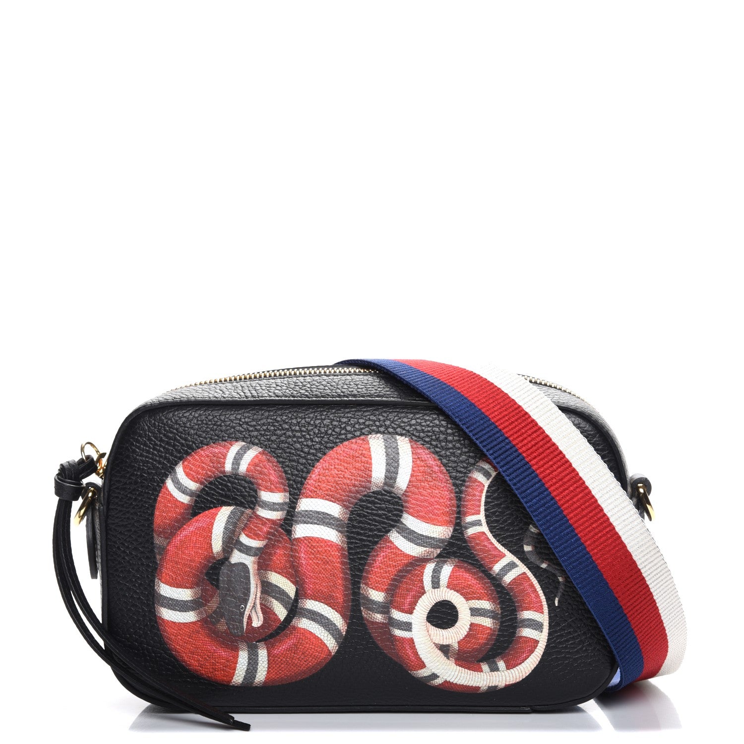 Gucci Grained Calfskin Sylvie Web Kingsnake Small Camera Bag Black Multicolor 1 of 7