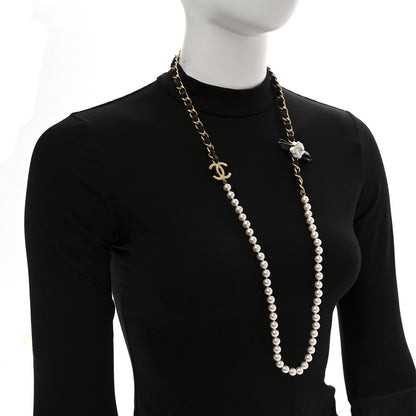 Chanel Pearl Lambskin CC Camellia Necklace Black Gold 2 of 6