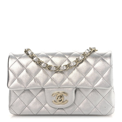 Chanel Metallic Lambskin Quilted Mini Rectangular Flap Silver 1 of 15