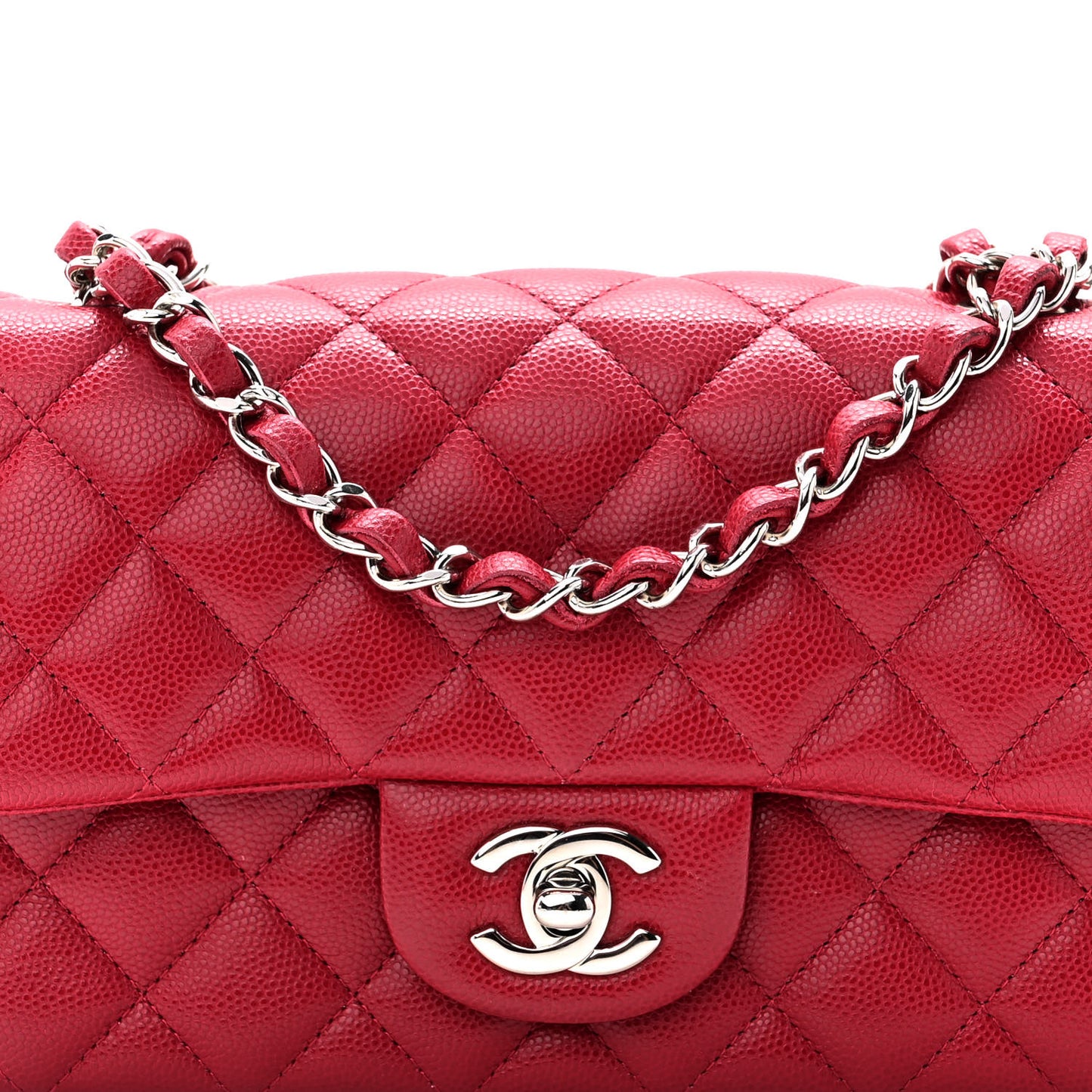 Caviar Quilted Mini Rectangular Flap Red