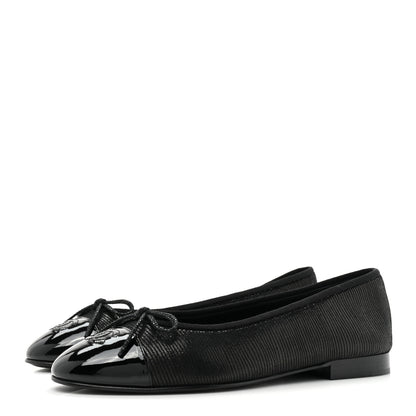 Chanel Suede Patent Cap Toe CC Ballerina Flats 38 Black 3 of 9