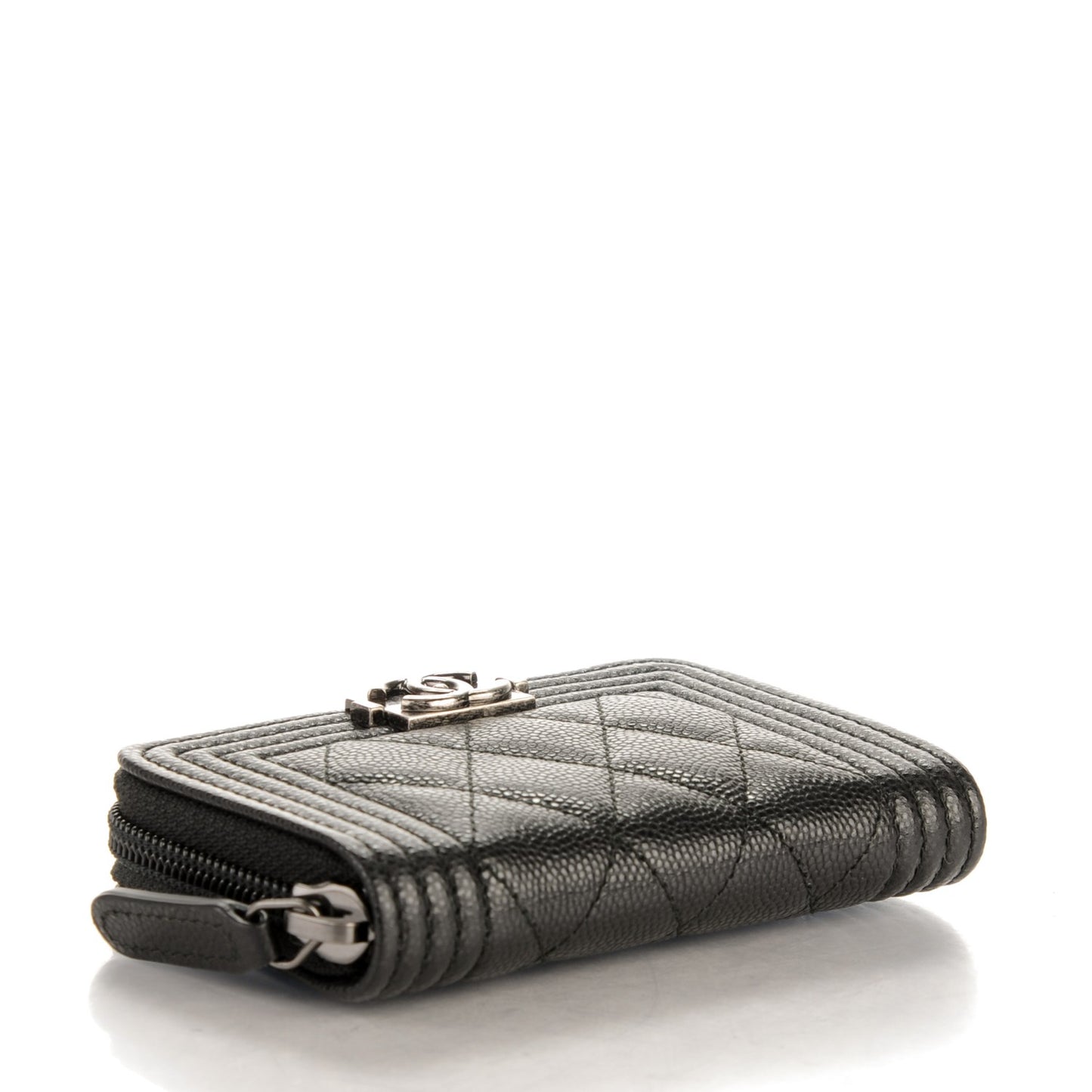 Caviar Quilted Boy Zip Around Coin Purse Wallet Black