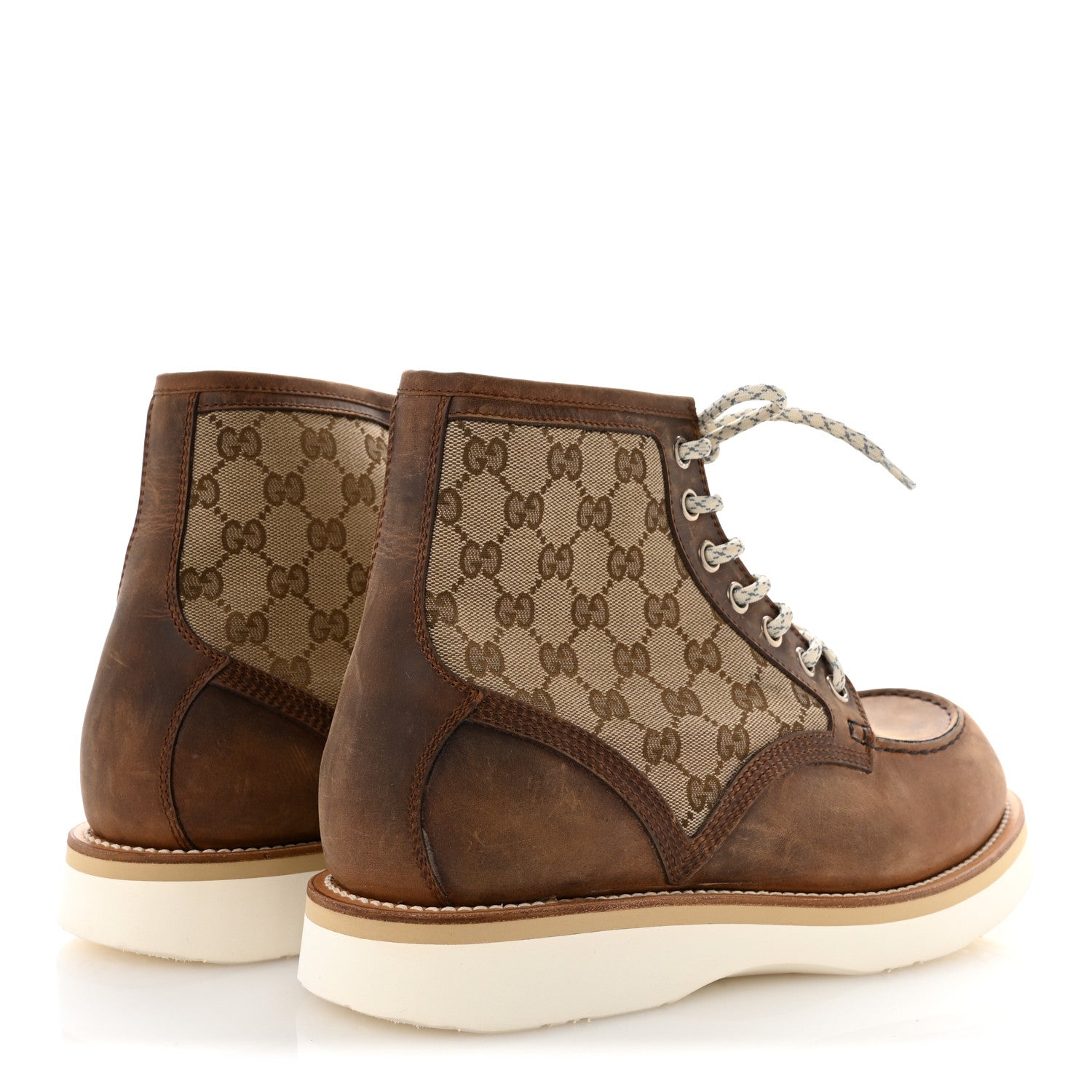 Gucci Garrett Calfskin Monogram Mens Ala Boots 10.5 Beige Ebony Cuir 5 of 10