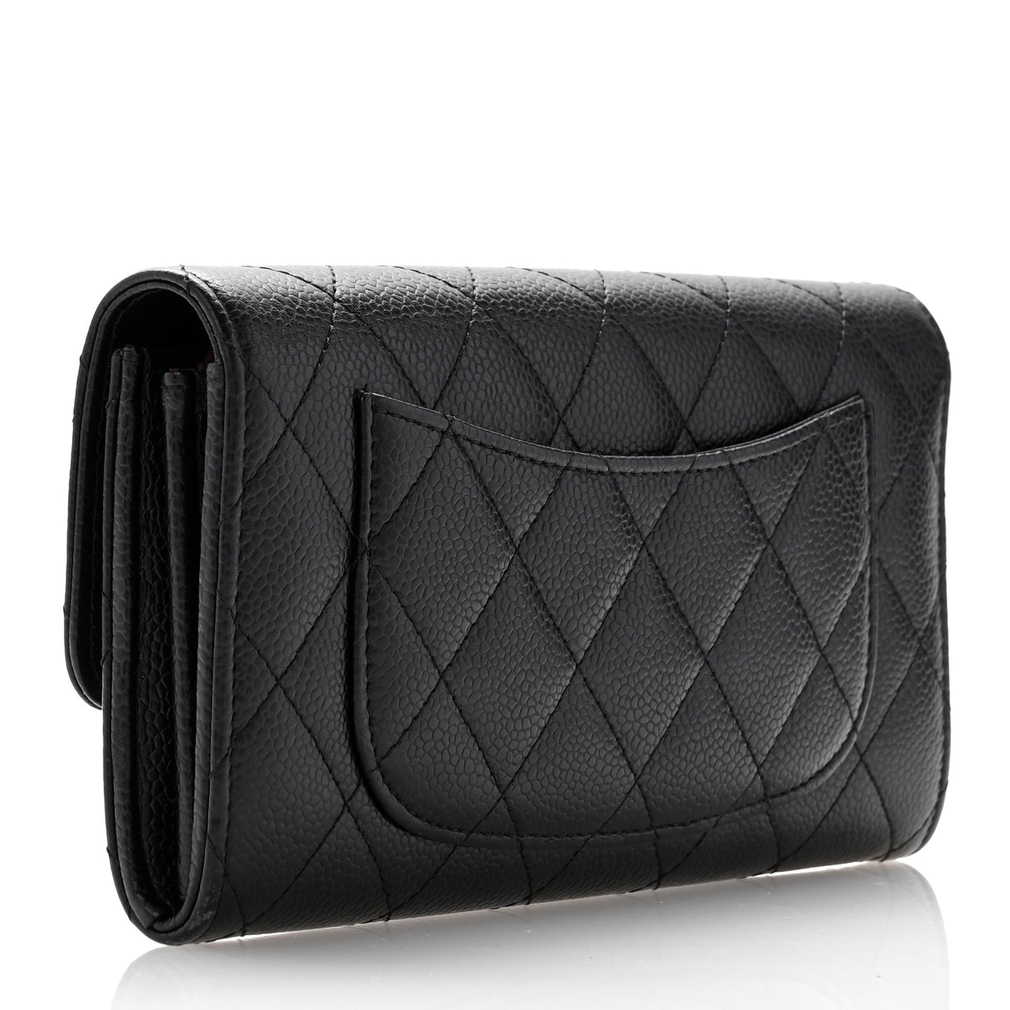 Caviar Quilted Large Gusset Flap Wallet Black