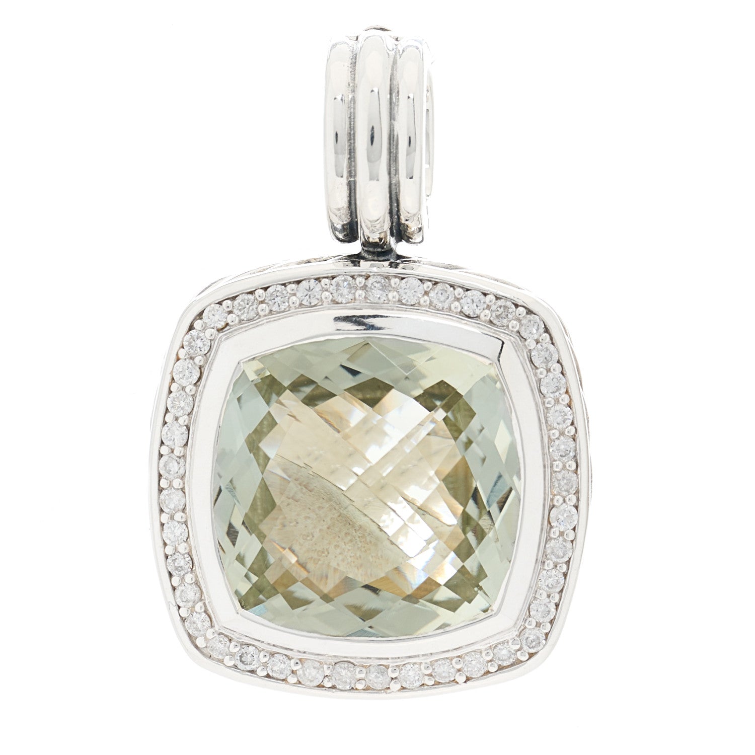 David Yurman Sterling Silver Diamond Prasiolite 14mm Albion Enhancer Pendant 1 of 4