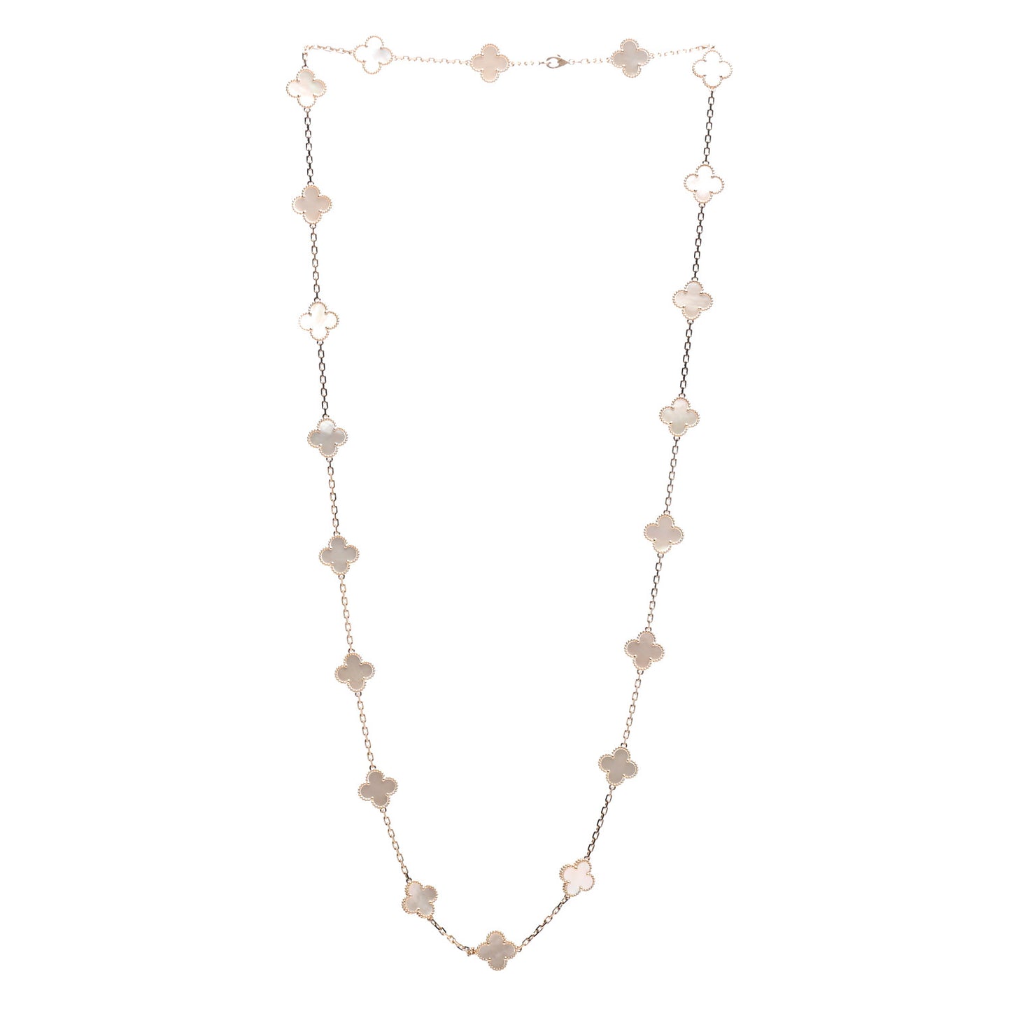 18K Yellow Gold Mother of Pearl 20 Motifs Vintage Alhambra Necklace