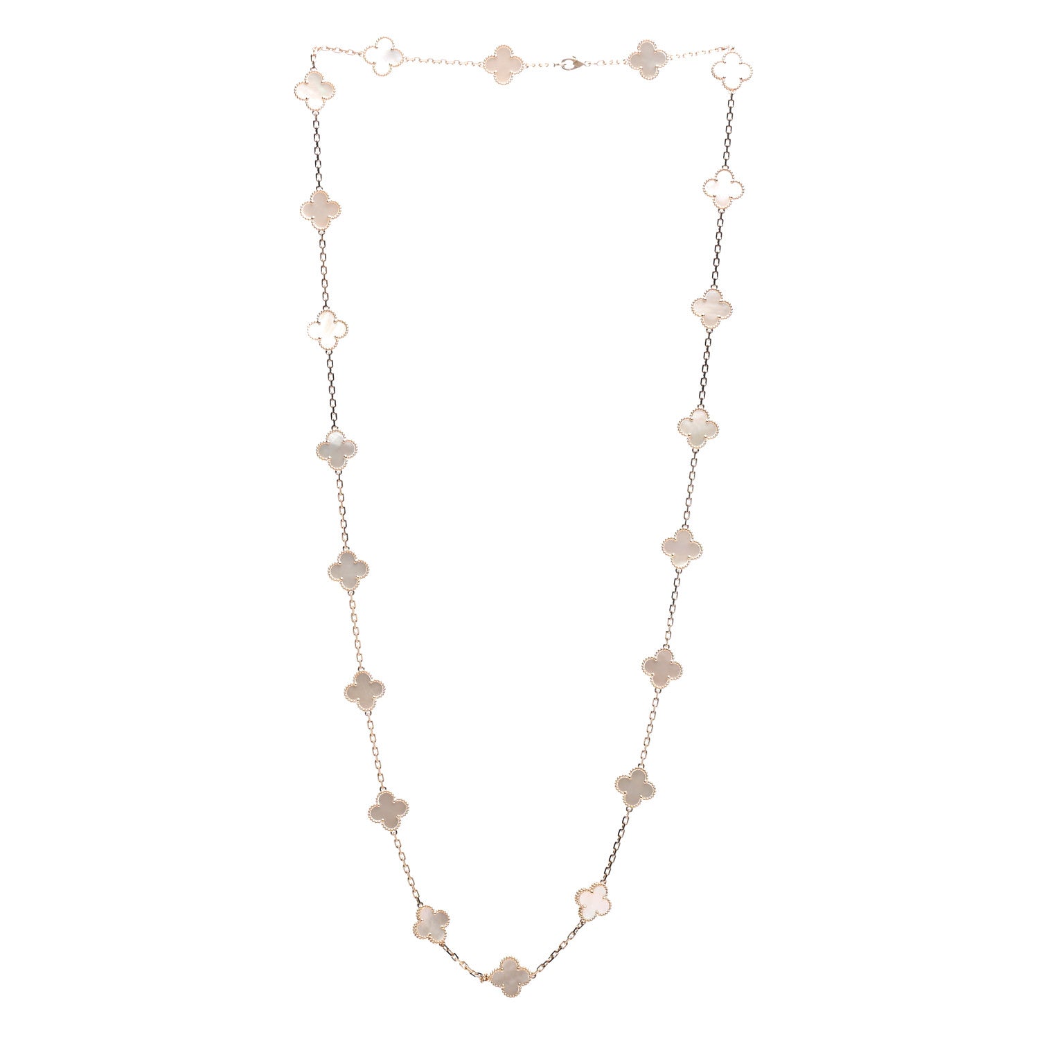 Van Cleef & Arpels 18K Yellow Gold Mother of Pearl 20 Motifs Vintage Alhambra Necklace 3 of 6
