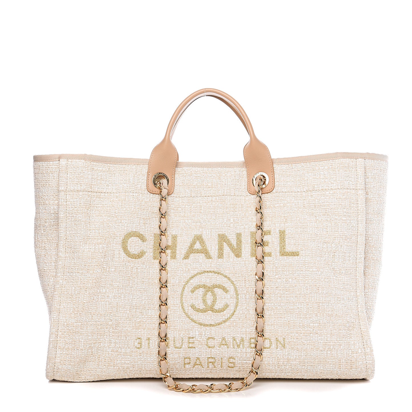 Lurex Boucle Large Deauville Tote Light Beige