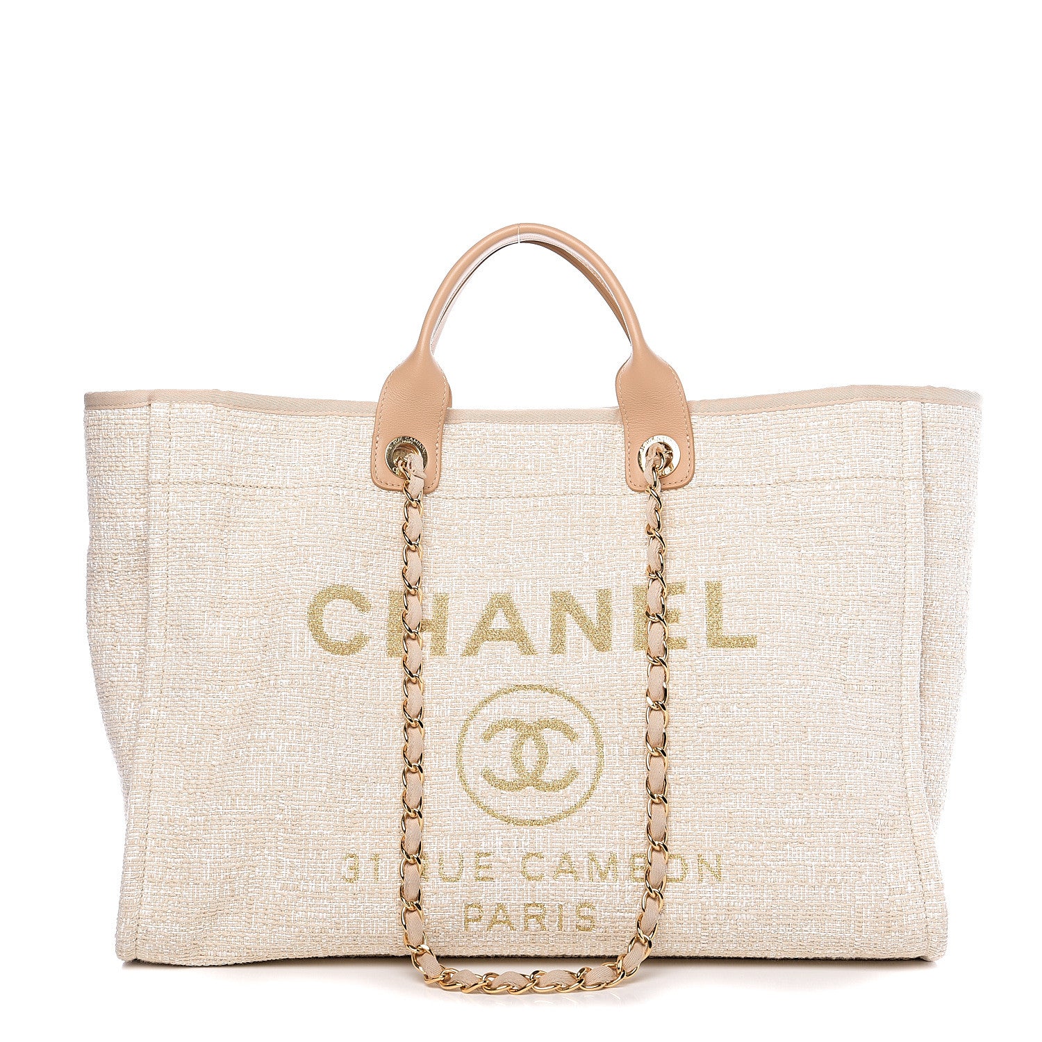 Chanel Lurex Boucle Large Deauville Tote Light Beige 1 of 10
