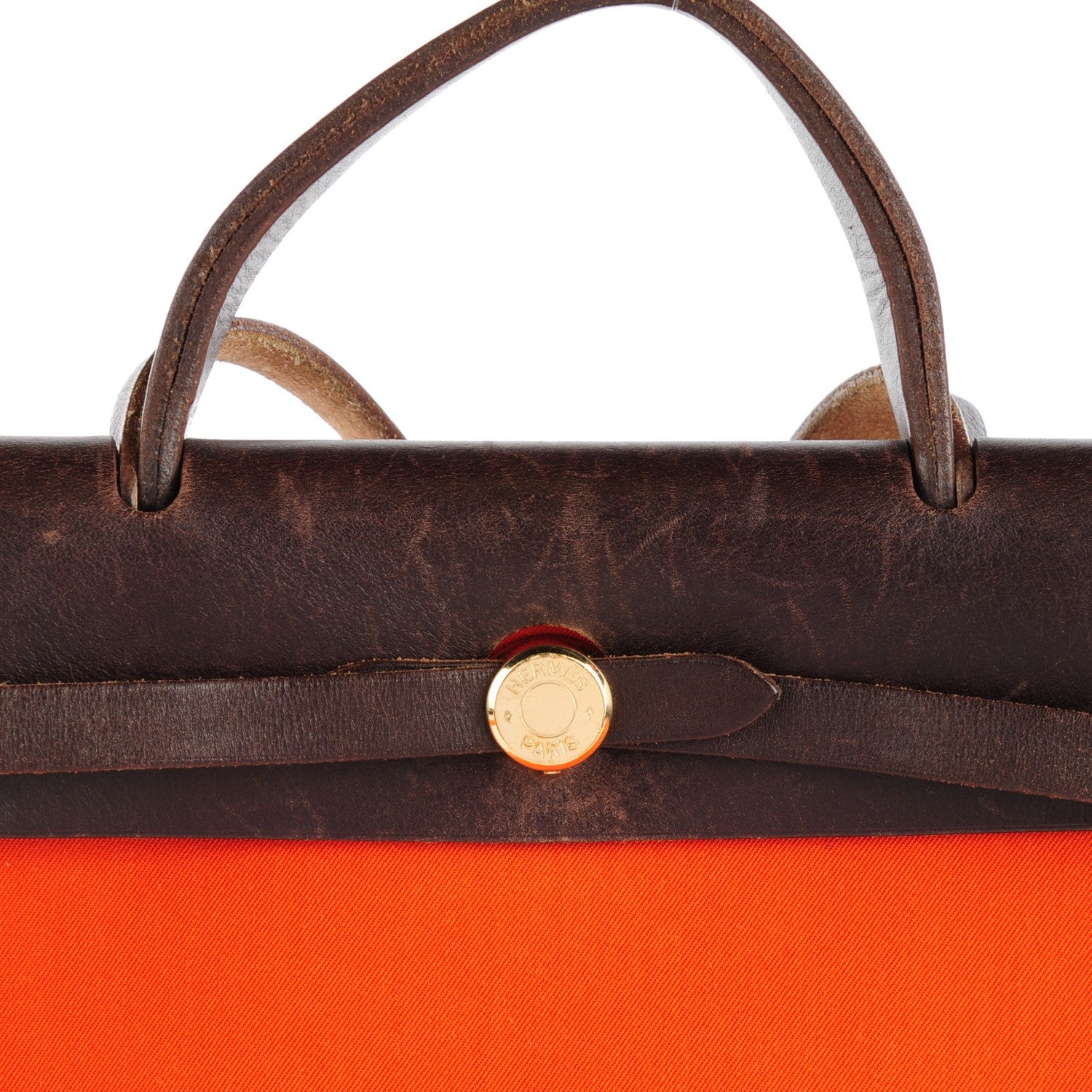 Hermes Toile Vache Calfskin Herbag 30 PM Orange Red 6 of 12