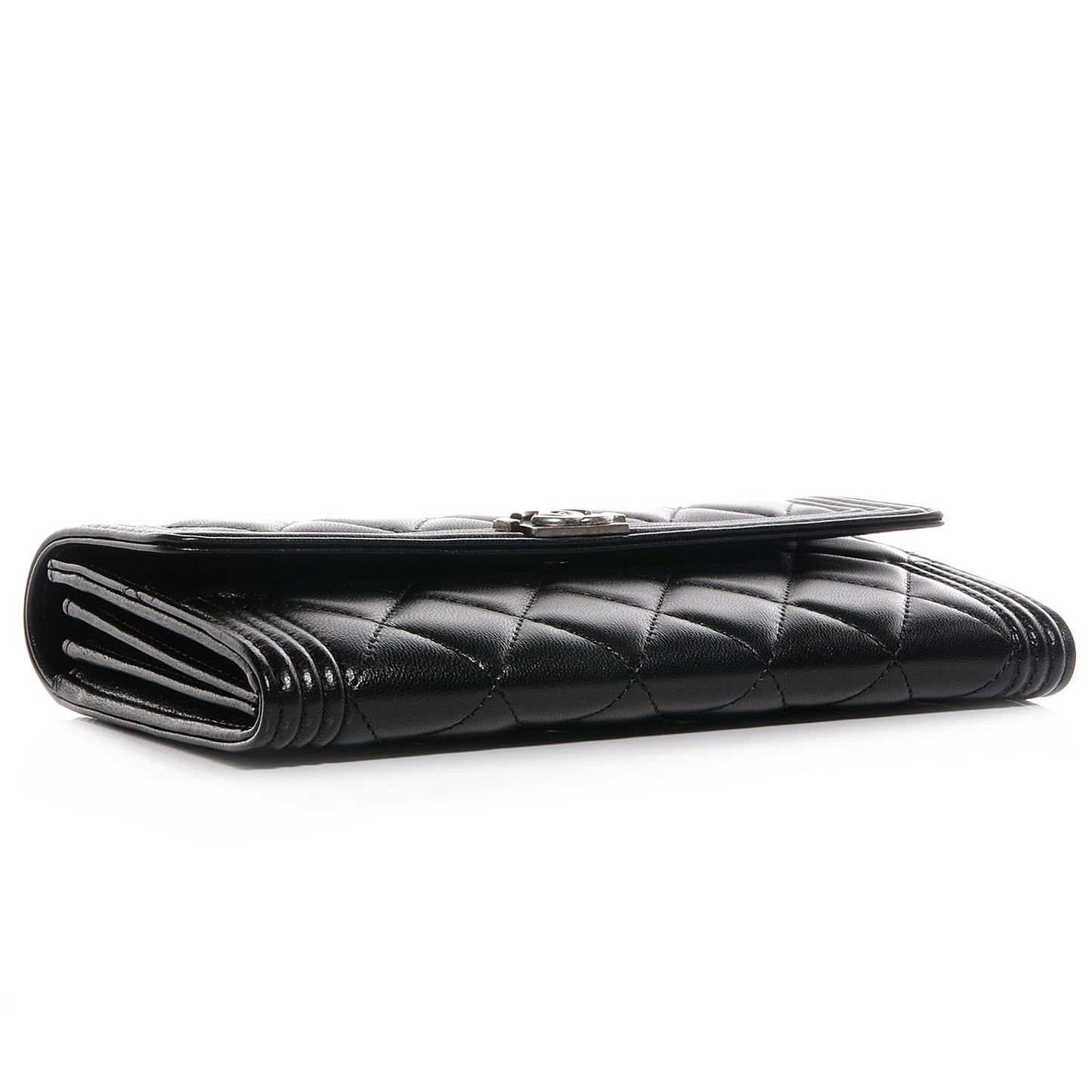 Lambskin Quilted Boy Flap Wallet Black
