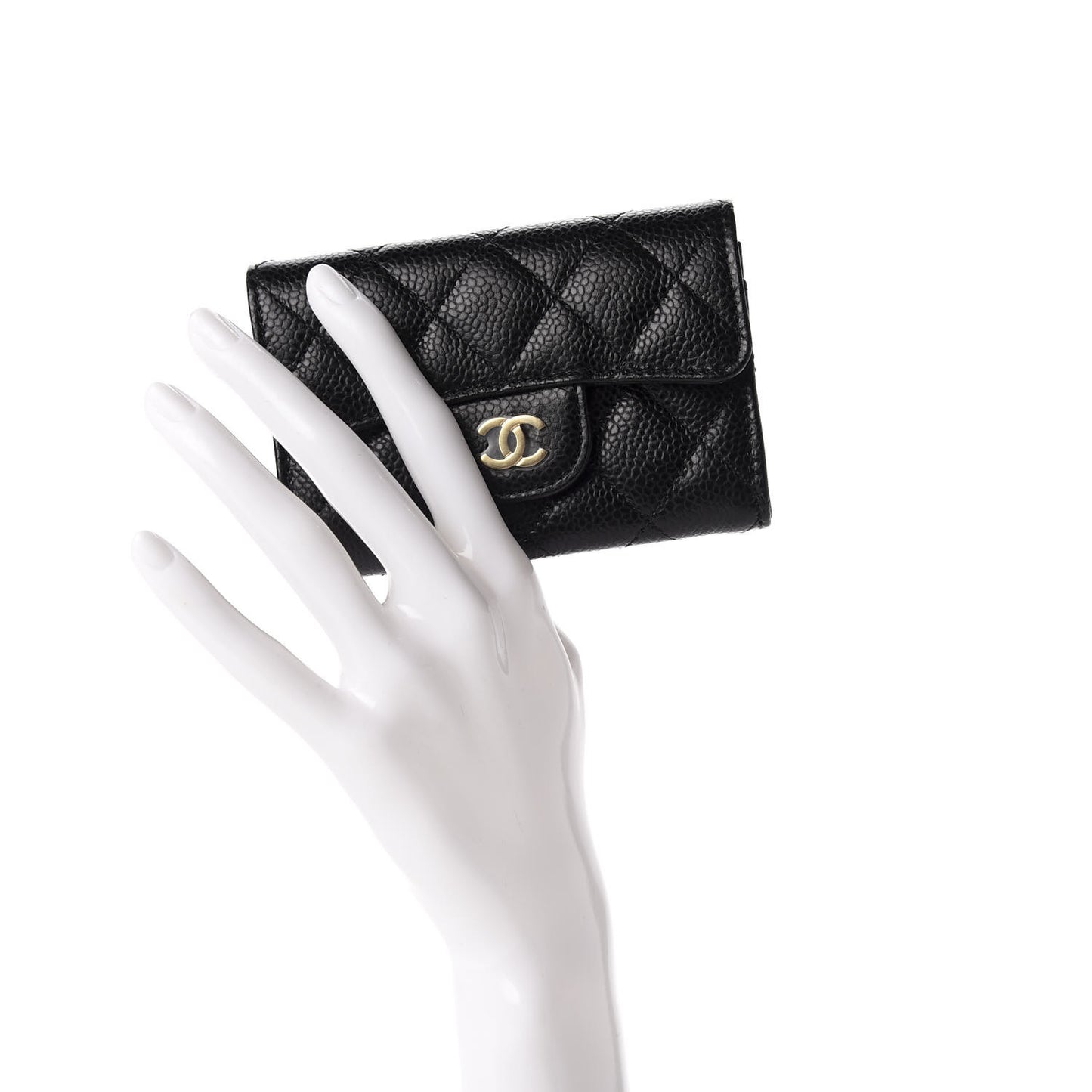 Caviar Quilted Flap Card Holder Wallet Black