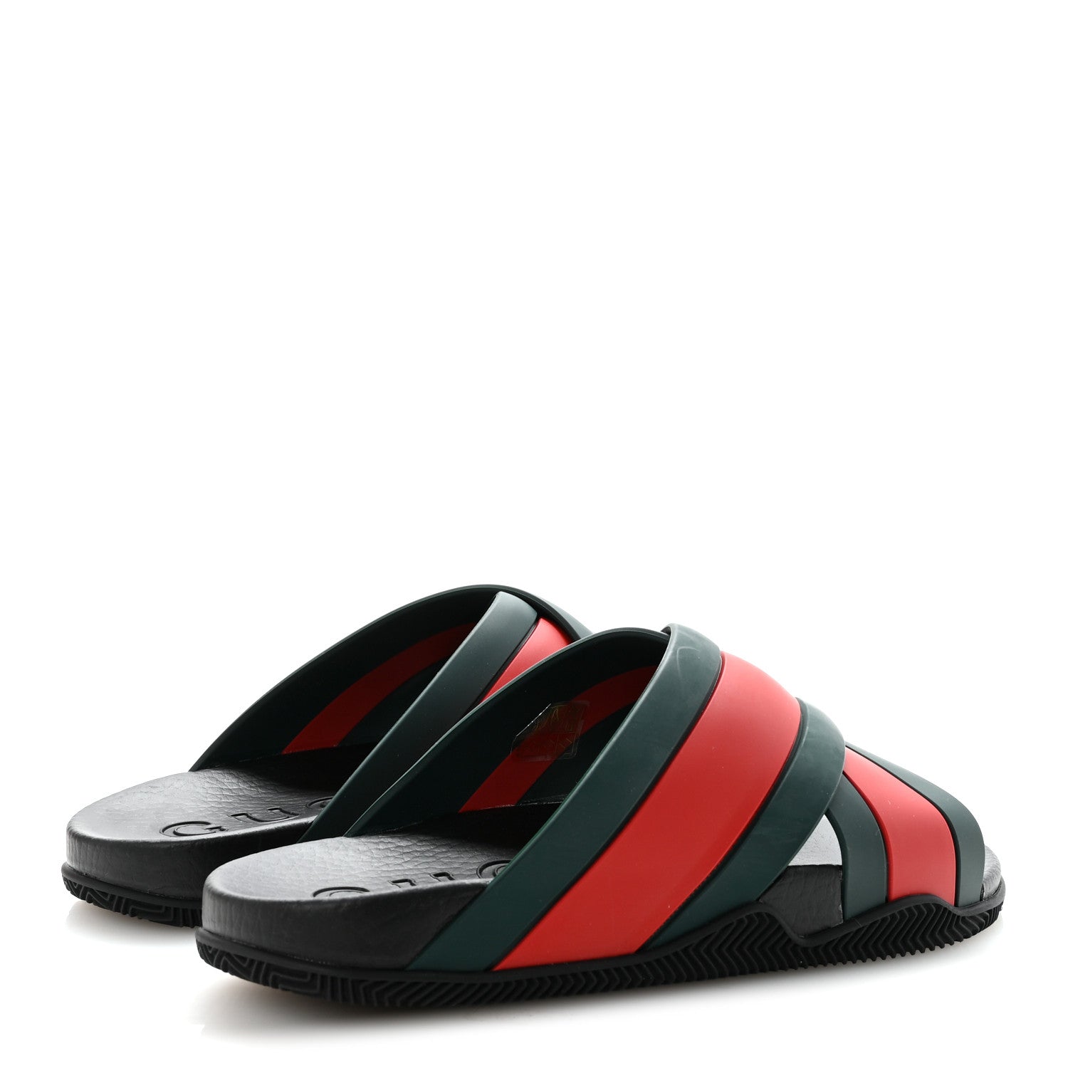Gucci Rubber Web Womens Criss Cross Slide Sandals 40 Green Red 5 of 10