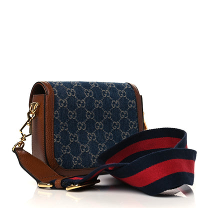 Gucci New Denim GG Monogram Dollar Calfskin Web Mini Horsebit 1955 Shoulder Bag Blue Tea Cuir Epilog 2 of 5