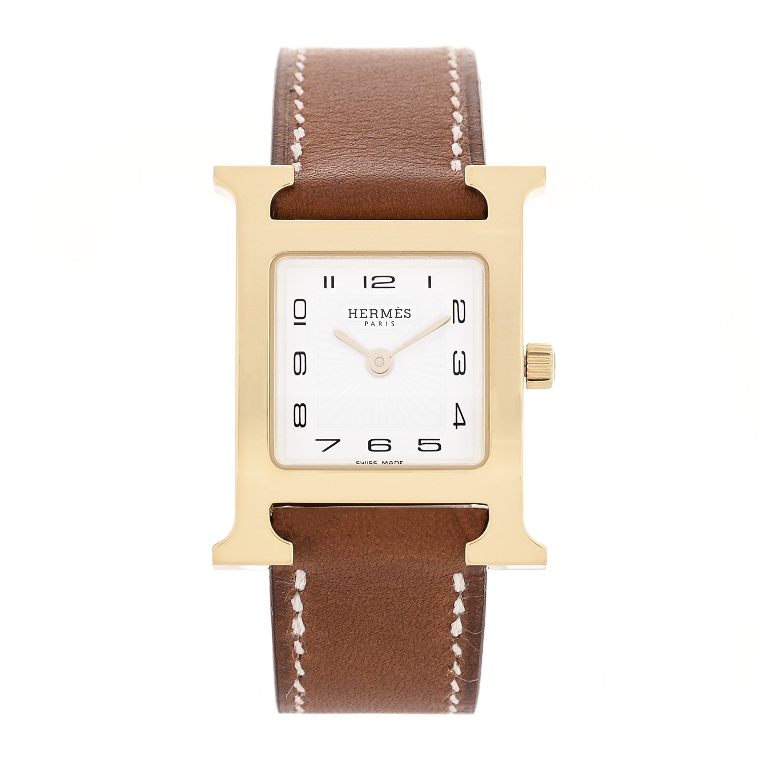 Hermes Stainless Steel Barenia 21mm Heure H Hour Quartz Watch Fauve 1 of 5