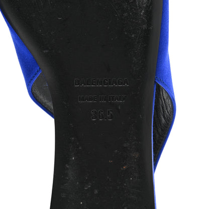 Balenciaga Satin BB Knife Pointy Toe Slingback Flats 36.5 Bleu 6 of 8