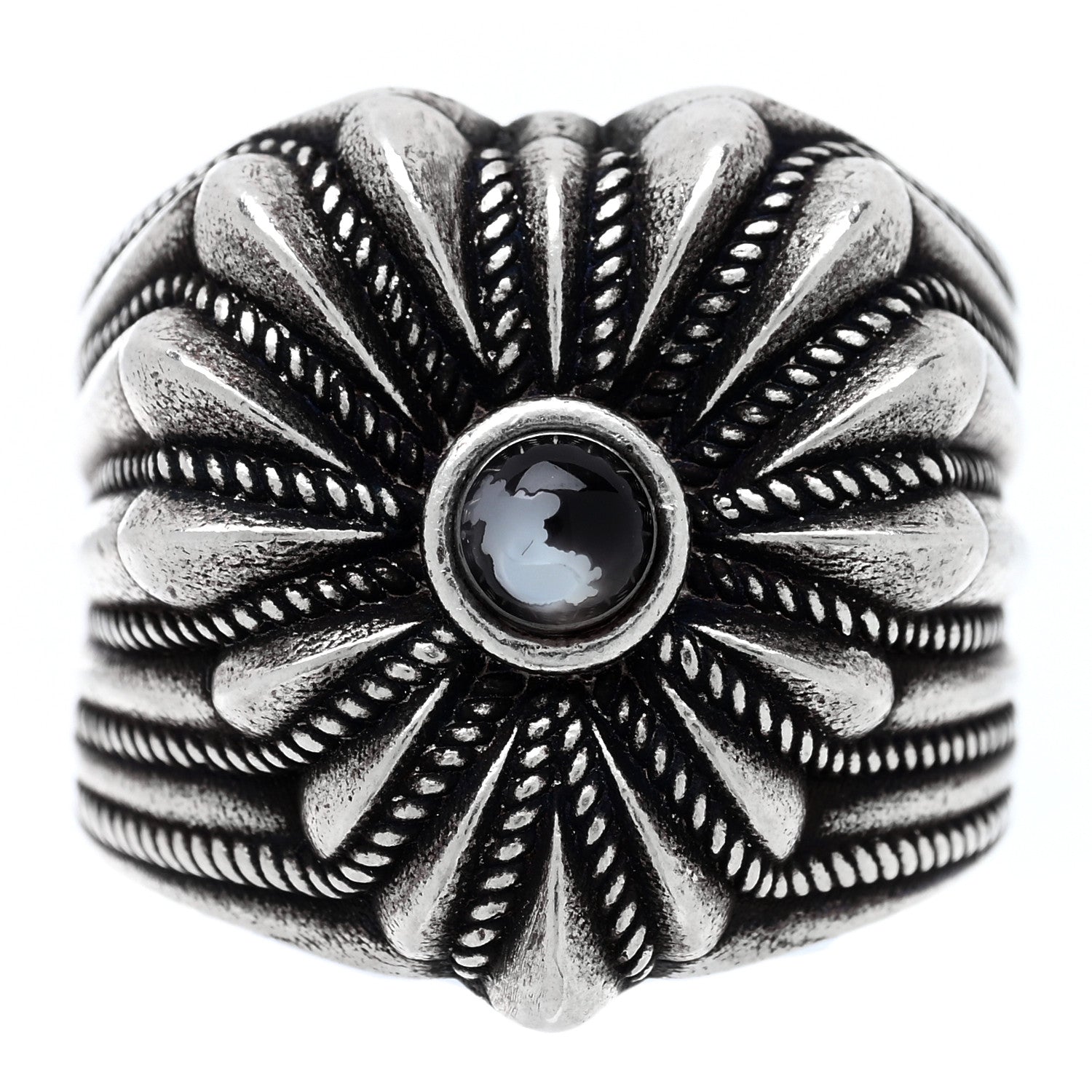 Gucci Sterling Silver Resin Heart Ring 48 4.5 Black 1 of 5