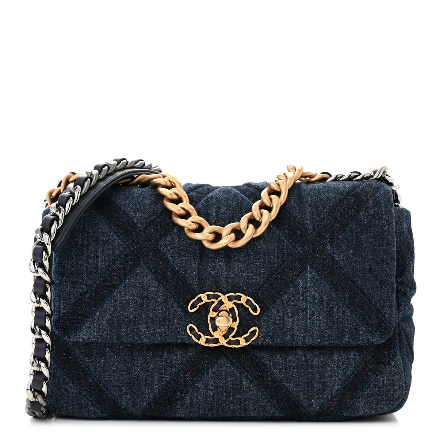 Denim Quilted Medium Chanel 19 Flap Blue