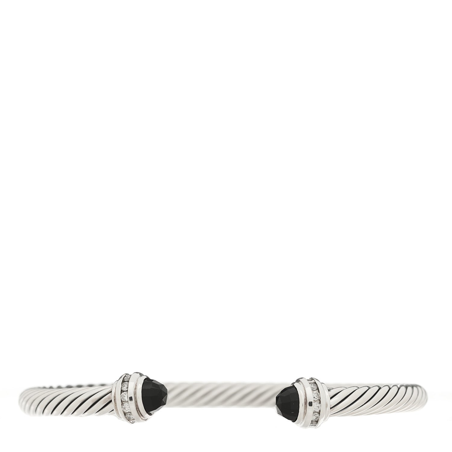 David Yurman Sterling Silver Diamond Black Onyx 5mm Cable Classics Princess Bracelet 1 of 3