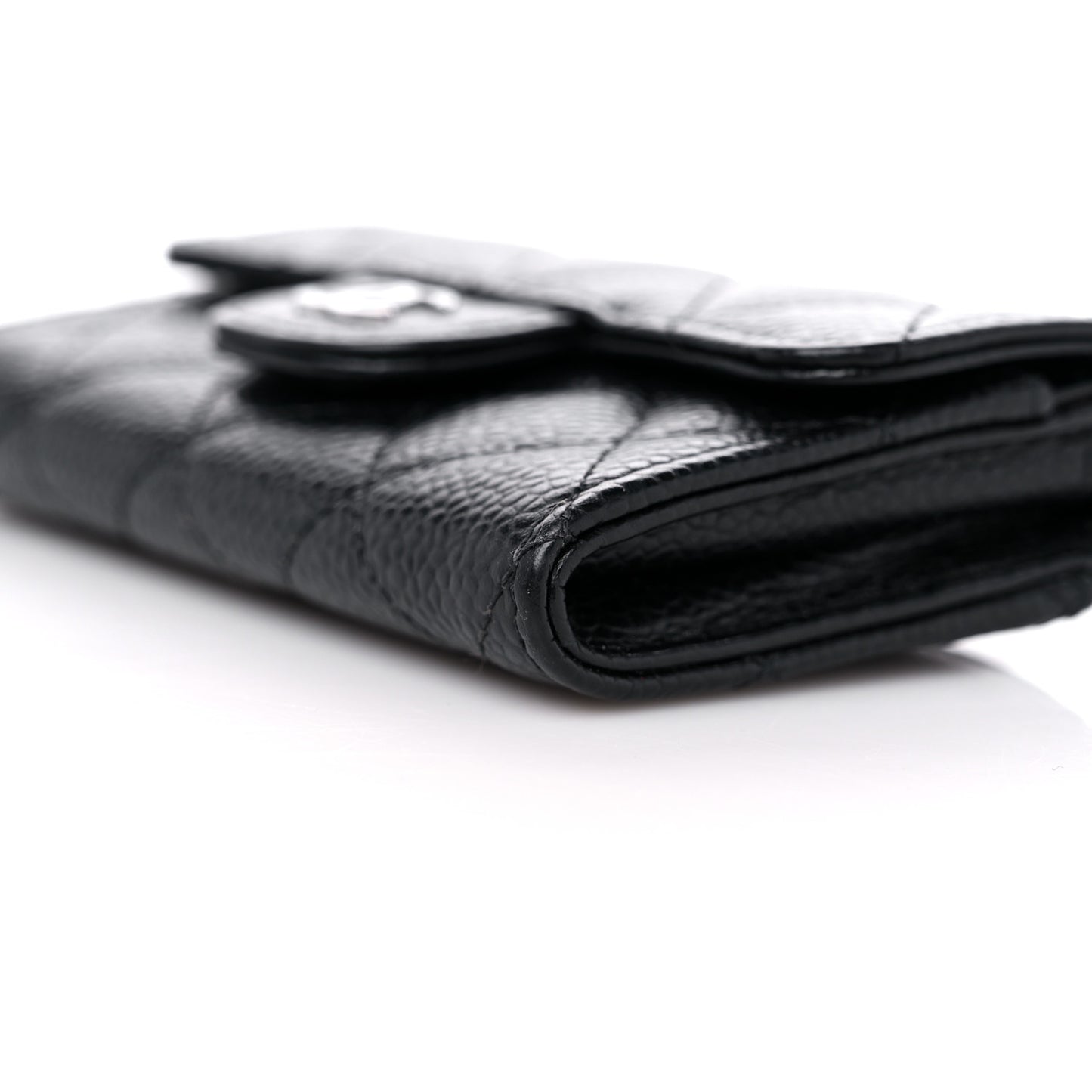 Caviar Quilted Flap Card Holder Wallet Black
