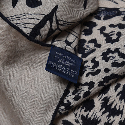 Hermes Cashmere Silk Jungle Love Tattoo Shawl 140 Natural Bleu Black 5 of 5