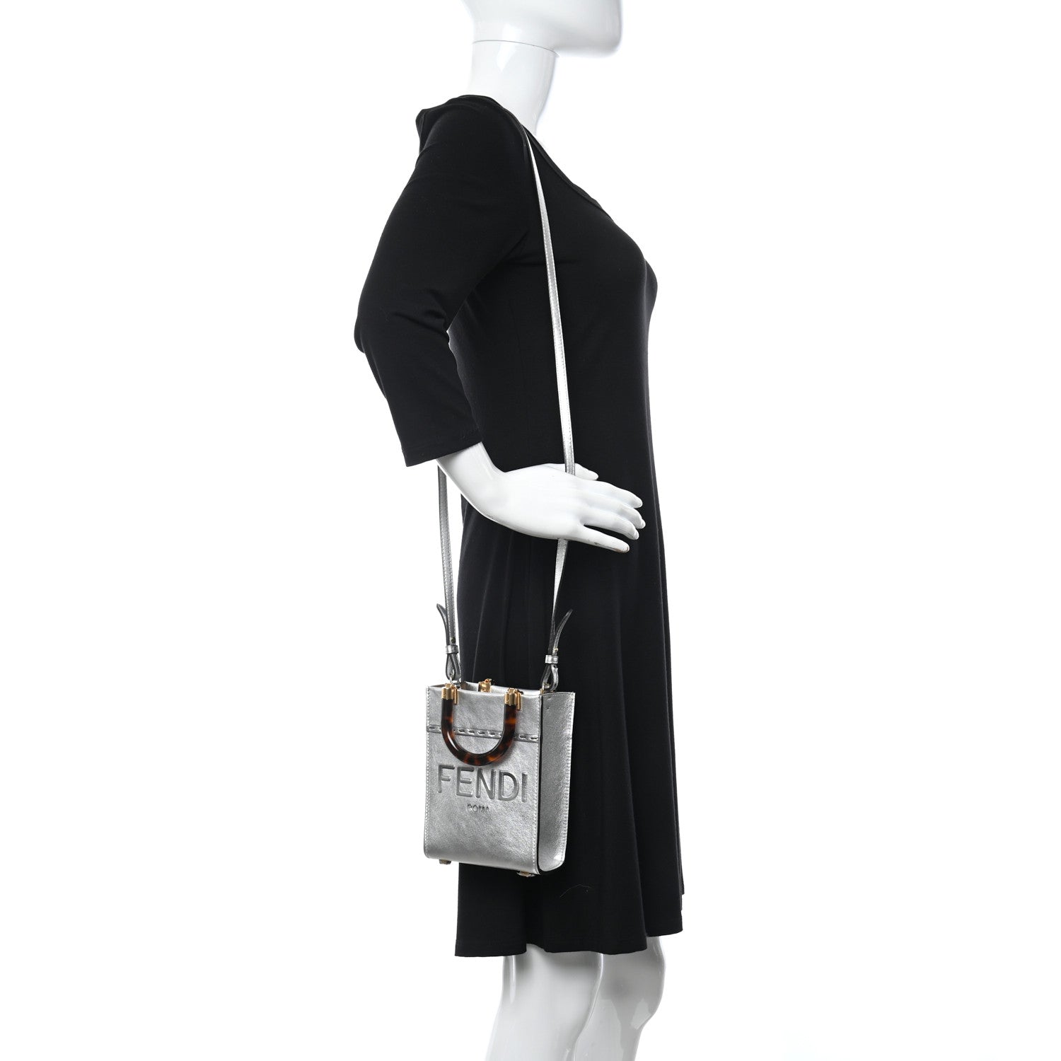 Fendi Vitello Catalan Mirror Plexiglass Mini Fendi Sunshine Shopper Tote Argento 2 of 12